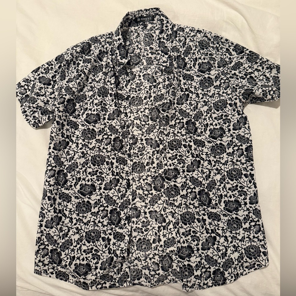 Allegra K Monochrome Floral Men's Shirt